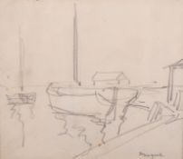 Albert Marquet (French, 1875-1947), pencil drawing on paper of boats. Signed lower right, 17.