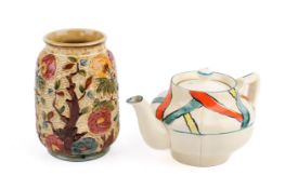 A 20th century Clarice Cliff style teapot and another pot.