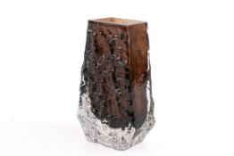 A mid-century Whitefriars cinnamon textured bark glass vase.