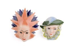 Two vintage Crown Devon ceramic female face masks.