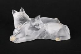A 20th century Lalique 'Happy & Heggie' cats in original box with labels.