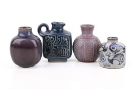 Three mid-20th century Danish design vases and a small Michael Andersen & Sons blue glaze jug.