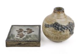 Knud Kyhn and Jorgen Mogensen (Denmark) for Royal Copenhagen mid-century stoneware vase and a wall