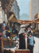 A contemporary oil on canvas of an Arabic market scene. Signed Deller lower right, 33.