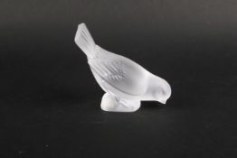 A Lalique frosted glass model of a sparrow, 'Moineau Hardi'. Maker marked to side of base.