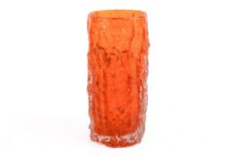 A large, 20th century Whitefriars tangerine textured, bark glass vase.