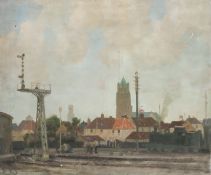 Cyril Pearce, oil on canvas, an industrial landscape.