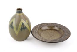 Gerd Bogelund (Danish, born 1923) for Royal Copenhagen stoneware rimmed bowl and a vase.