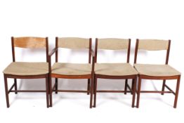 Four Robert Heritage for Archie Shine afromosia teak dining chairs.