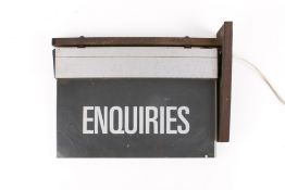 A vintage 20th Century illuminating 'Enquiries' perspex sign with wall fitting.