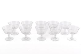 A collection of ten 1950s glass champagne coupes. H9.5cm x 9cm diameter.