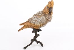 Franz Bergman (Asutrian, 186 -1946), yellow cold painted bronze cockatoo on stand.