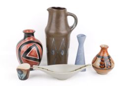 A collection of six mid-century Danish, Soholm stoneware items, including Soholm Stentoj.
