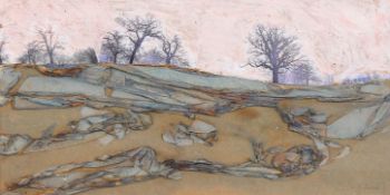 Bernard Rooke (British, born 1938), oil paint and collage on paper, 'Trees'.