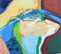 A large abstract painting on paper.