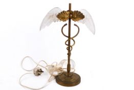 A vintage gilt brass table lamp (af).