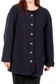 A dark blue Geiger 100% wool jacket.