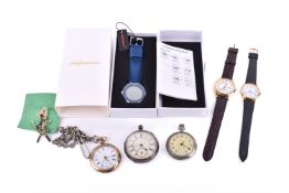 A small group of wristwatches and pocket watches.