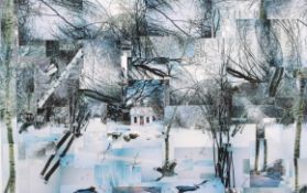 A contemporary photo-montage of a snowy landscape. Titled verso 'Red Door, Norfolk, Comm.