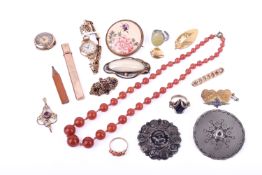 A small group of 9ct gold and costume jewellery.