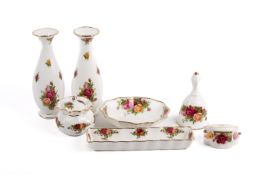 A group of seven assorted Royal Albert Old Country Roses dressing table items.
