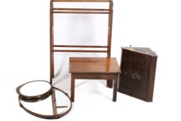 A group of five pieces of assorted wooden household furniture.