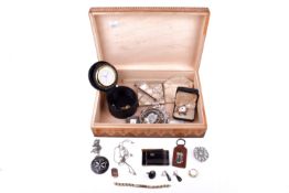 A gold cased vintage watch and other items.