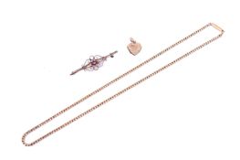 Three pieces of gold jewellery. Including a thin necklace marked 15ct, this weighing 7.