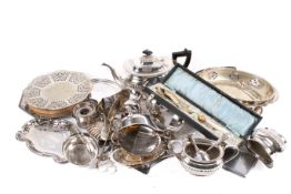 A collection of silver plated items.