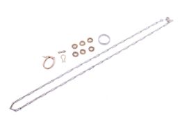 A small group of yellow and white metal jewellery. Including a single earring marked 14k, weight 2.