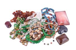 A collection of assorted costume jewellery and three vintage jewellery boxes.