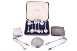 Five pieces of silver and silverplate.