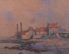 John Sutherland (early 20th century), pastel on paper, buildings on the coast.
