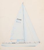 A 20th century pencil and gouache drawing on paper board of the 'Spirit of Cutty Sark' sloop-rigged