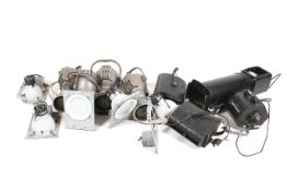 A group of assorted vintage theatre or studio lights, etc. Including a Bubble Machine, etc.