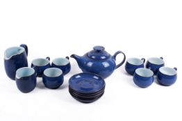 A mid-century Denby Imperial blue stoneware tea set, mostly for six.