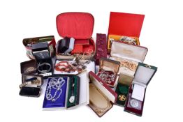 A quantity of costume jewellery and costume watches.