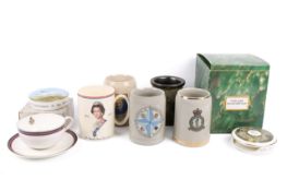 A collection of assorted Royal Commemorative and military related ceramic, etc.