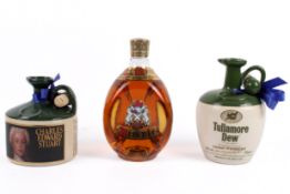 A group of three assorted bottles of whiskey.