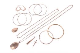 A small group of 9ct gold and gold plated jewellery.