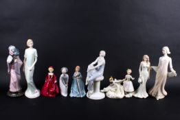 A group of assorted English and Spanish porcelain figurines.