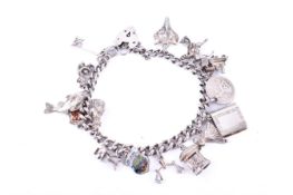 A silver charm bracelet.