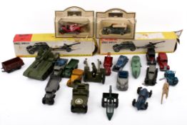 A small group of Dinky and other playworn vehicles.