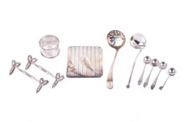 A small group of Georgian and later silver and white metal items.