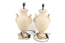 A pair of ceramic table lamps.
