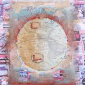 Starlie Sokol Hohn (American, born 1958), collage on a printed image on paper, Globe.