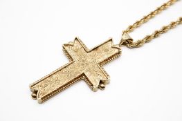 A large 9ct gold cross and twist necklace.
