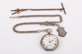 An early 20th century silver cased pocket watch. Black Roman numerals, marked Thos.