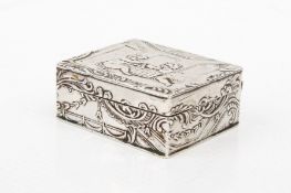 A white metal snuff box.