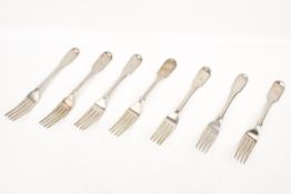 Seven large 19th century silver forks.